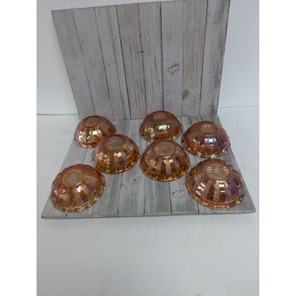 Set Of 7 Vintage Hazel Atlas Marigold Desert Bowls 4 1/2" Diamond Point Columns - Picture 5 of 7